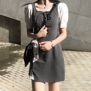 速发假两件连衣裙子季新款炸街裙夏温柔系穿搭法式风泡袖甜酷泡裙