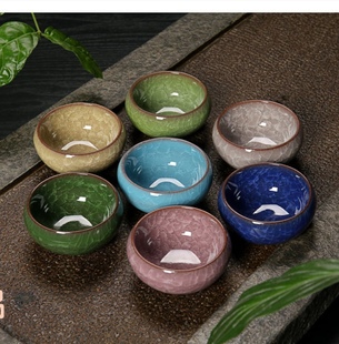 创意中式仿古冰裂釉陶瓷茶杯啤酒杯水杯小号单个 多功能彩色小杯