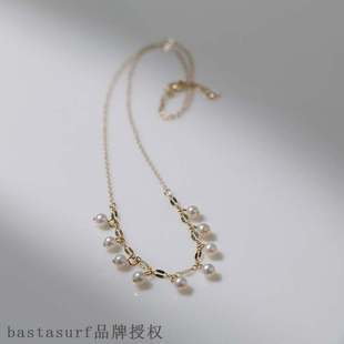 double shaped clad 新品 retro gold 14K pearl chain