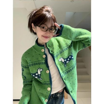 圣诞节毛衣女秋冬费尔岛复古氛围感穿搭上衣针织开衫圆领毛衣xw