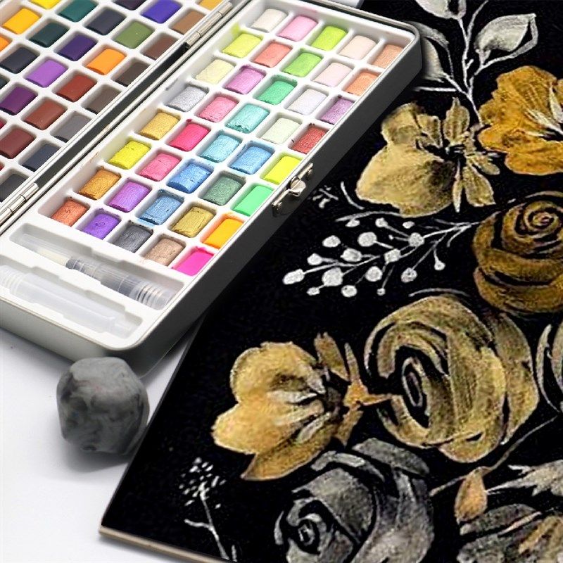 速发90色固体水彩颜料套装 小铁盒专业美术绘画美甲晕染专用珠光,文具电教/文化用品/商务用品,水彩颜料,淘宝优惠券,粉丝福利购,淘宝优惠卷