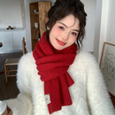 纯色短围脖 韩系高级感保暖加厚时尚 红色针织围巾女2025新款 秋冬季