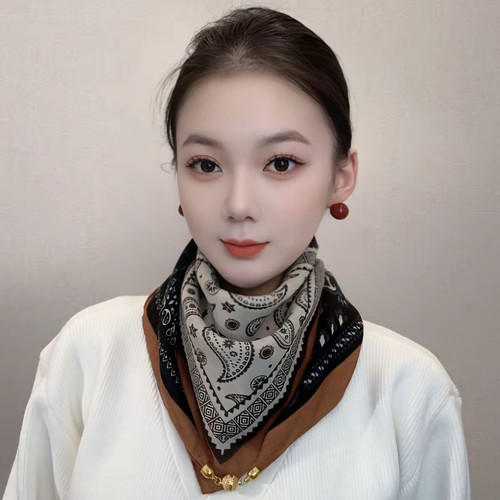磁吸扣棉麻小方巾丝巾女春秋