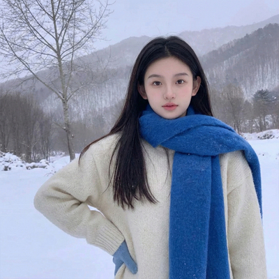 克莱因蓝色围巾女冬季2025新款