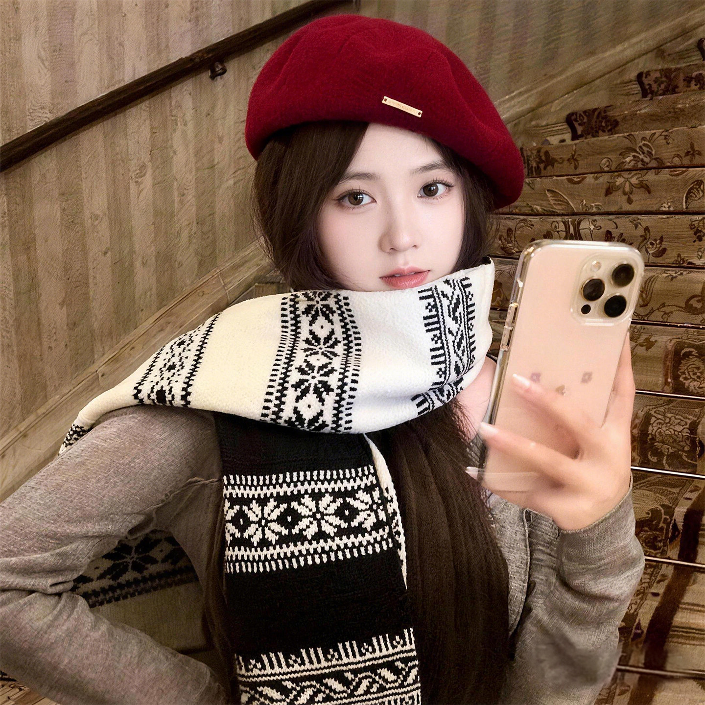 费尔岛风针织围巾女秋冬2026新款双面黑白几何图案百搭氛围感围脖,服饰配件/皮带/帽子/围巾,围巾/丝巾/披肩,淘宝优惠券,粉丝福利购,淘宝优惠卷