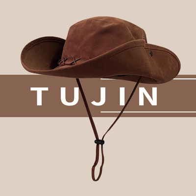 户外登山帽女渔夫帽新款遮阳帽大帽檐西部牛仔帽子美式复古大帽檐