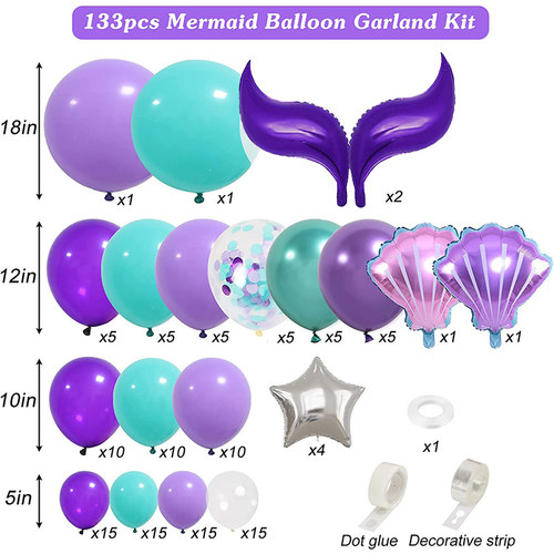 新品New Purple Mermaidr Tail Happy Birthday Party Decoration