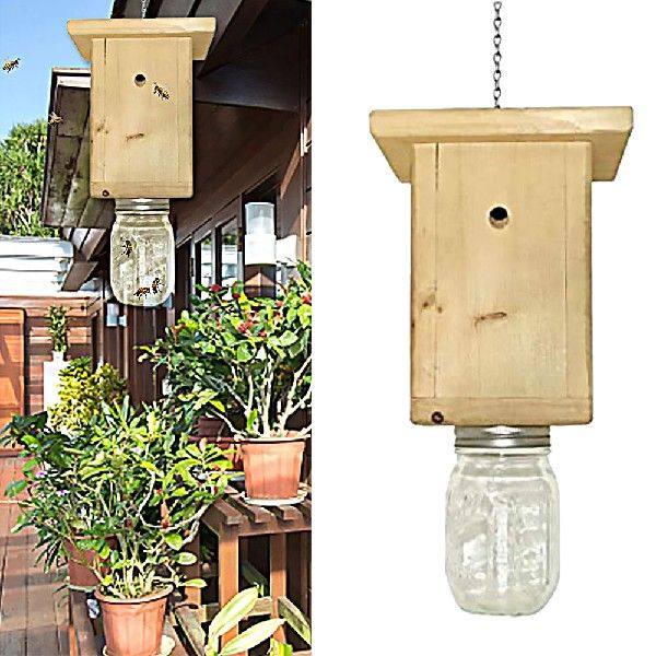 极速Wood Bee Trap Durable Wood Cabin Style CarpenterW Bee Tr