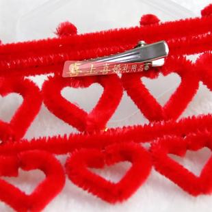 极速.头上戴的头花头喜r花红绒头喜夹子婚礼囍字绒花天津结婚头戴