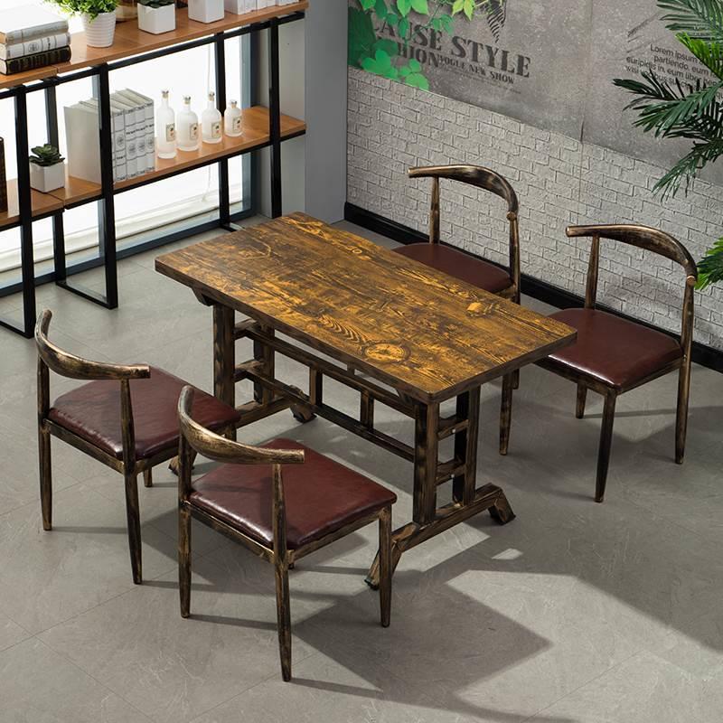 极速商用小吃店快餐桌椅组合经济型奶F茶店面馆食堂饭店烧烤铁艺