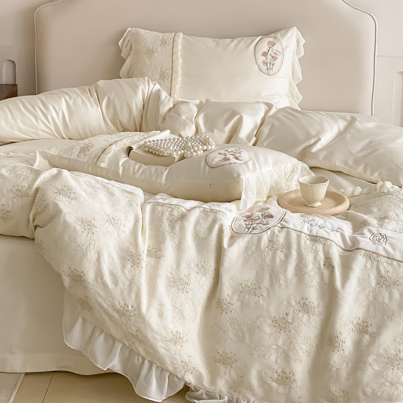 极速法式复古蕾丝公主n100支双股长绒棉四件套全棉被单少女心床品