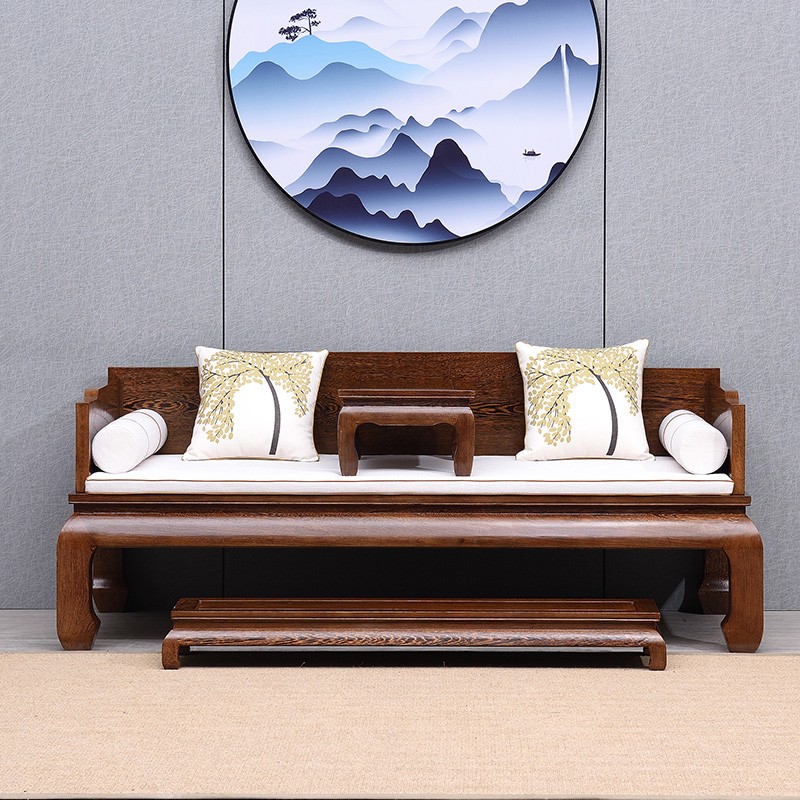 极速红木家俱鸡翅木罗汉牀三w件套中式素面实木沙发牀组合仿古躺