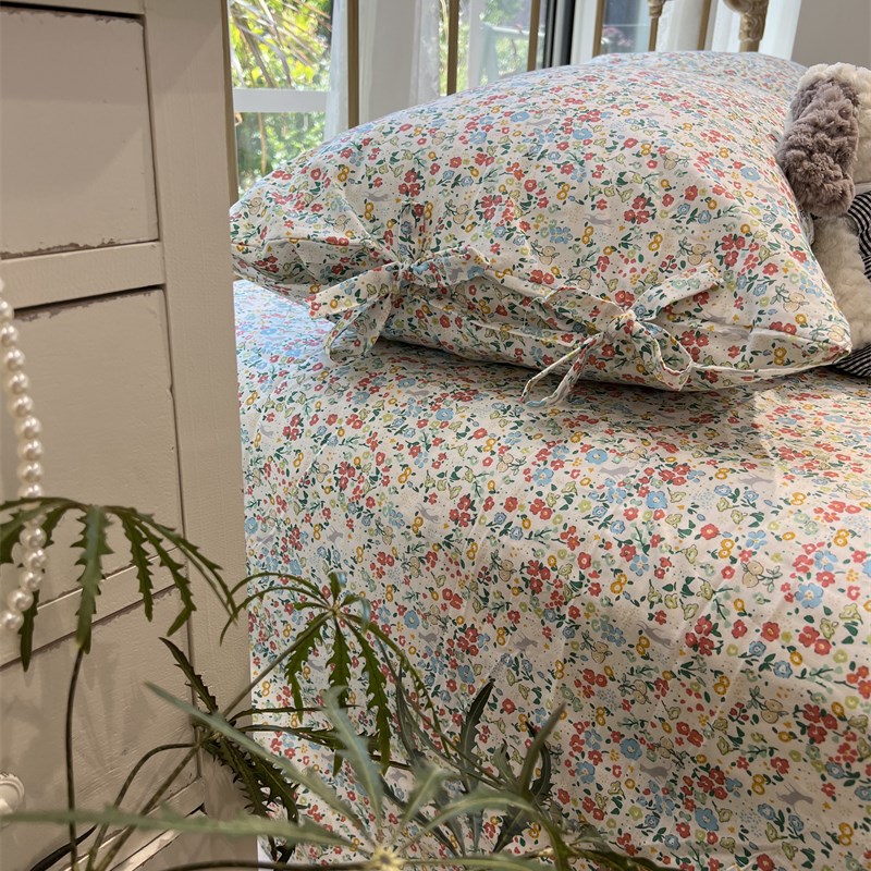 极速ins水洗棉田园小碎花床单四件套全棉1.K5m米1.8被套床单少女