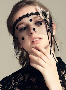 极速可爱蕾丝头箍猫耳朵成人面纱夜店G性感遮脸舞会头饰面具万圣