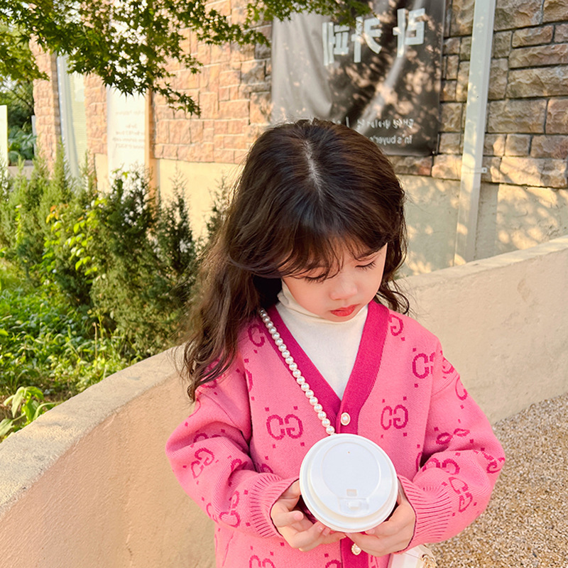 极速2023新款童装女大童针织开衫C外套小女孩洋派毛衣秋冬季加绒