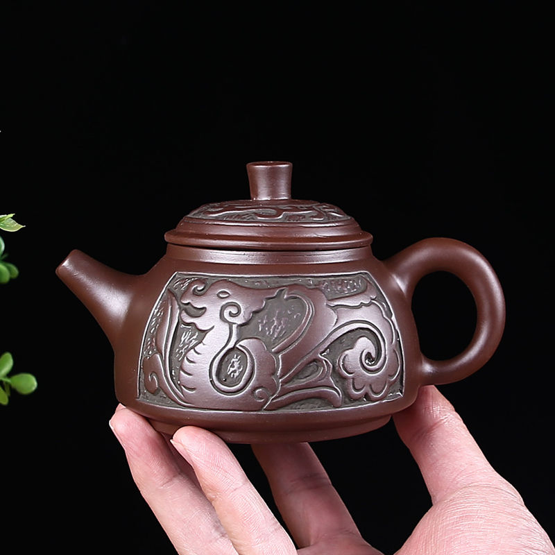 新品紫砂茶具复古仿青铜器色紫砂壶原矿泥壶O大容量龙梅花功夫泡
