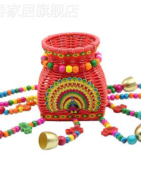 极速新款珠帘小背54041篓庙会风景区热竹编藤编鱼篓W儿童竹篓彩色