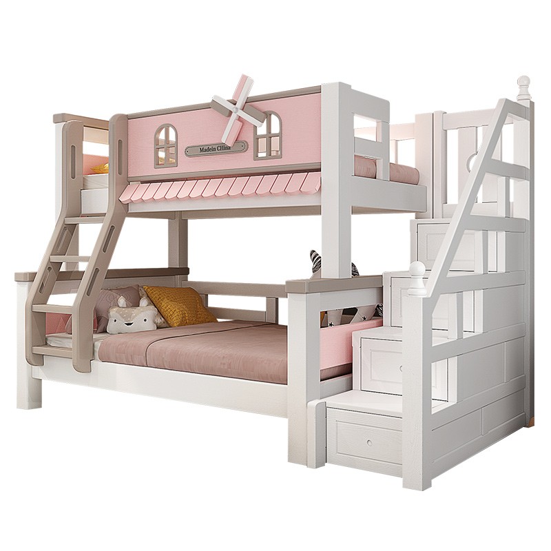 极速多功能实木上下床粉色白色公主床儿童床姐妹S床子母床女孩卧