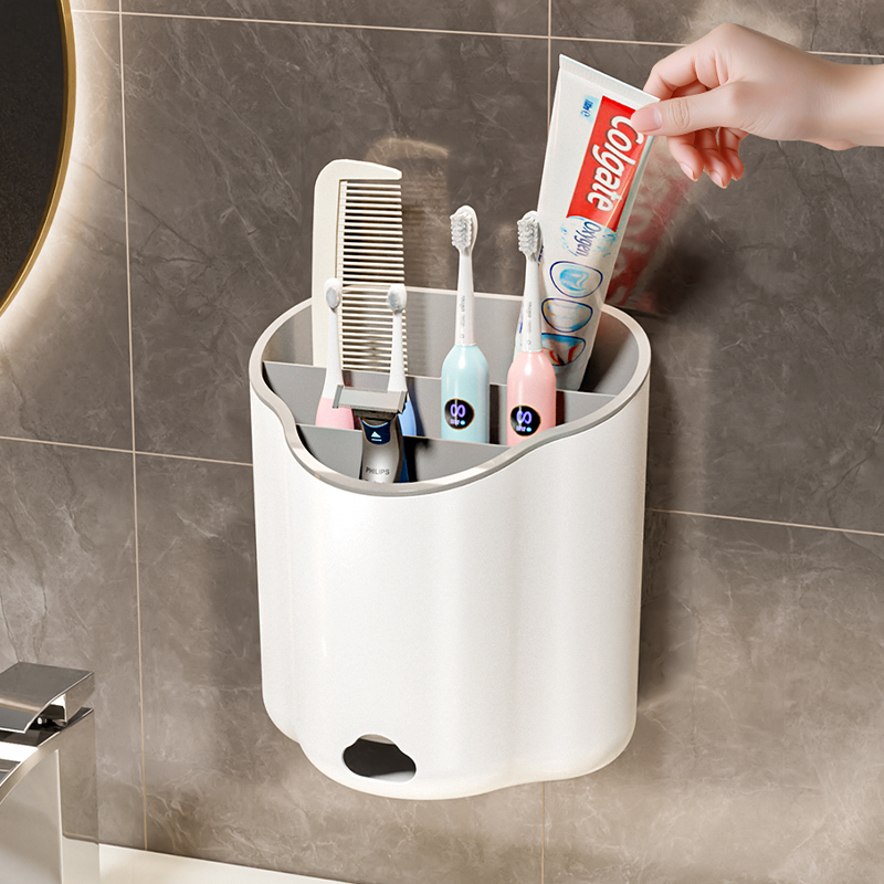 速发牙刷置膏牙物架架子电动壁挂免式打孔卫生间放梳子收纳多功能