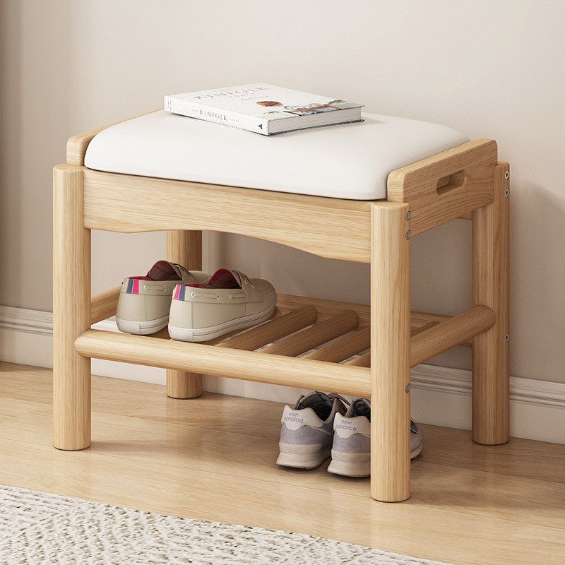 速发实木鞋架入户门口换鞋凳简易墙用鞋柜小尺寸靠家长条凳更衣室