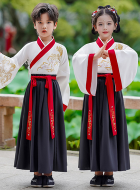 速发开笔礼年服儿童国学服装一出级朗诵红色幼儿古风古装演汉服秋