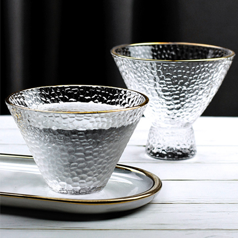 速发锤纹玻金沙拉碗高脚日式斗笠燕璃边简约个性甜品杯冰淇淋雪糕