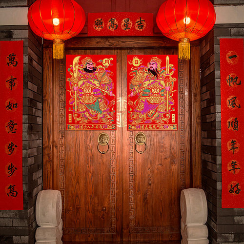 速发门神贴大门磁吸贴秦叔宝馗迟恭钟尉对联贴纸门贴单门饰户门装