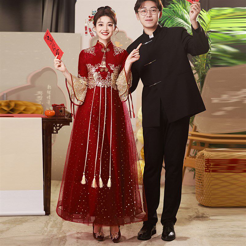 现货速发大码孕妇新中式改良旗袍敬酒服新娘高腰遮肚子订婚结婚礼