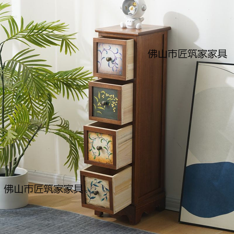 清仓美式复古彩绘夹缝抽屉柜