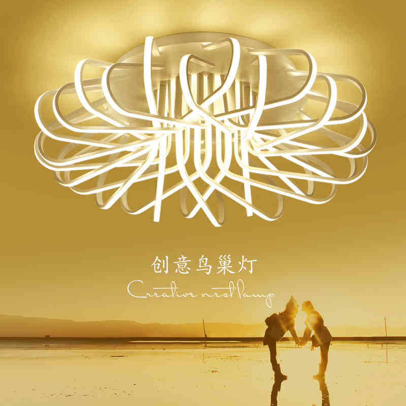 LED客厅灯简约后现代大气家用卧室灯温馨浪漫创意个性鸟巢吸顶灯