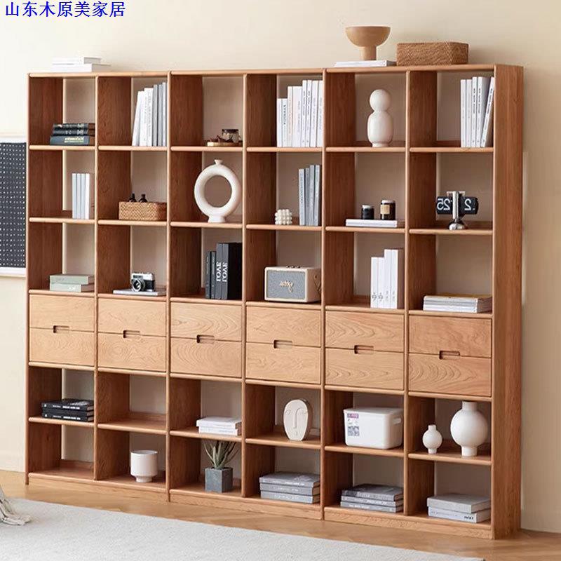 北欧简约实木落地满墙格子书架