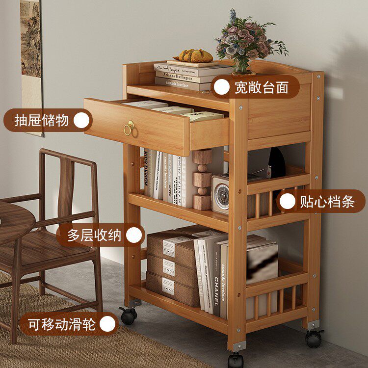 可移动茶几客厅沙发旁边的边柜边几茶台带轮小茶桌置物架小桌子