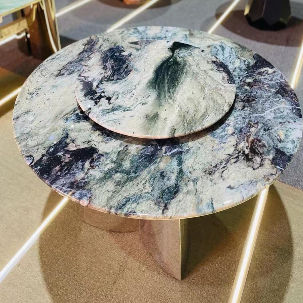 奢石餐桌圆桌翠谷幽兰大理石泡茶桌边几茶几异形石材台面