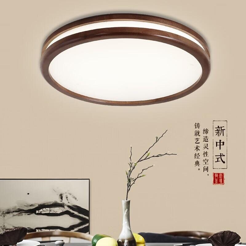 胡桃木新中式中国风卧室吸顶灯实木客厅卧室木艺原木灯具阳台厨房