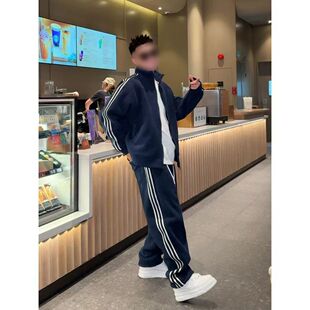 语乐服饰/9365美式条纹摇粒绒运动套装加绒加厚卫衣卫裤 直播现货