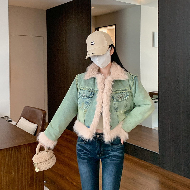 复古羊羔毛牛仔外套女冬季