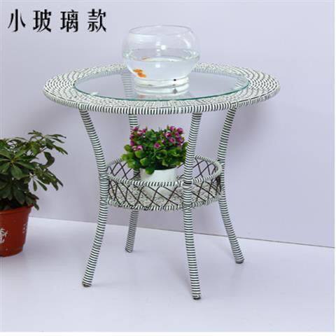 简约现代阳台储物网红小圆桌藤编玻璃桌防晒庭院小茶几休闲桌子