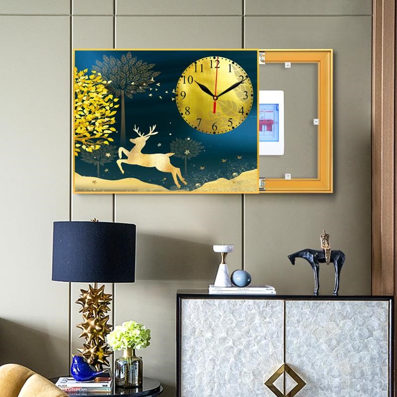 极速电表箱装饰画免打孔带钟表简约遮挡配电箱R壁画电闸多媒体轻