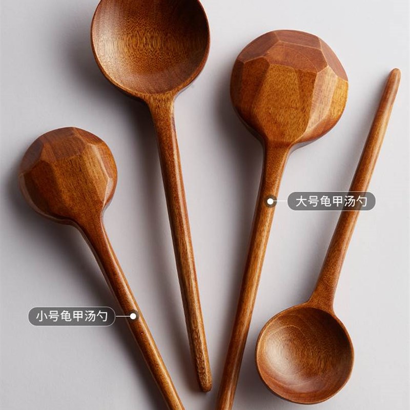 速发日式木勺吃饭家用汤匙拌饭勺长柄大汤勺木质吃面喝汤勺子