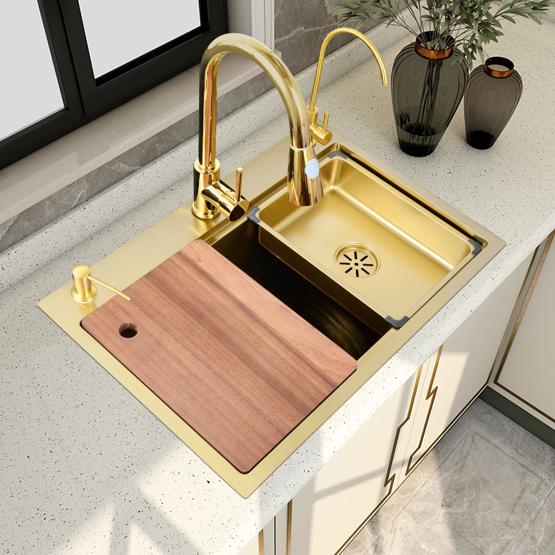 极速纳米金色304不锈钢水槽大单槽洗菜盆厨房家用洗W碗槽洗菜池台