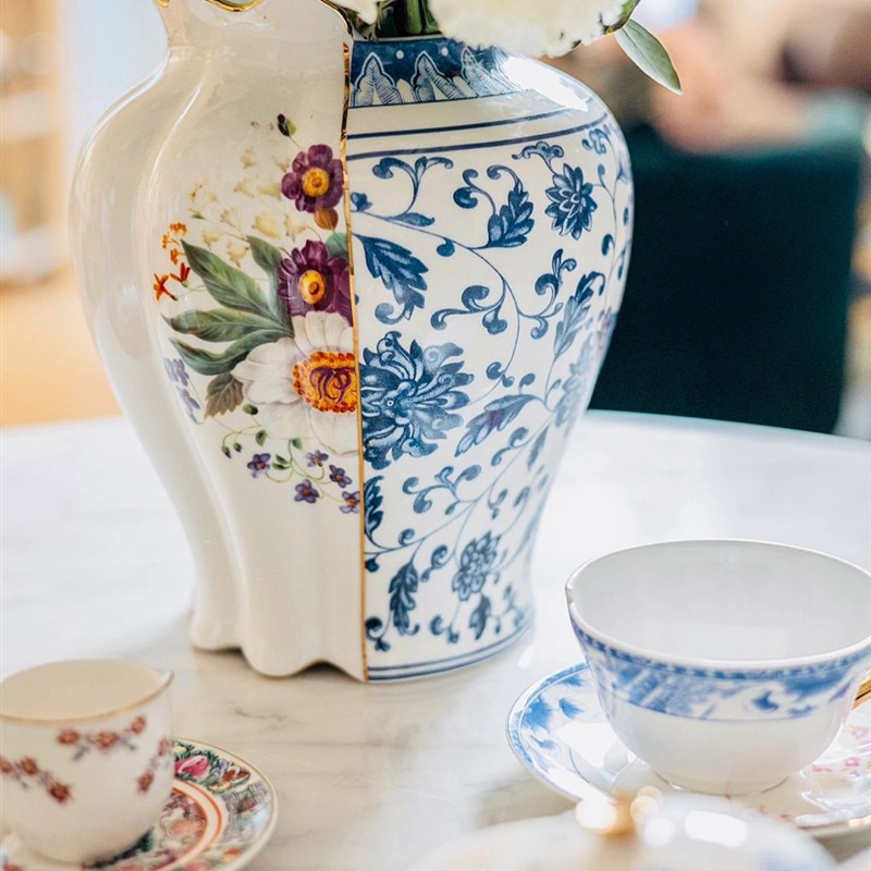 极速Sele周冬雨同款中西合璧z陶瓷骨瓷轻奢花瓶玄关客厅花器装饰