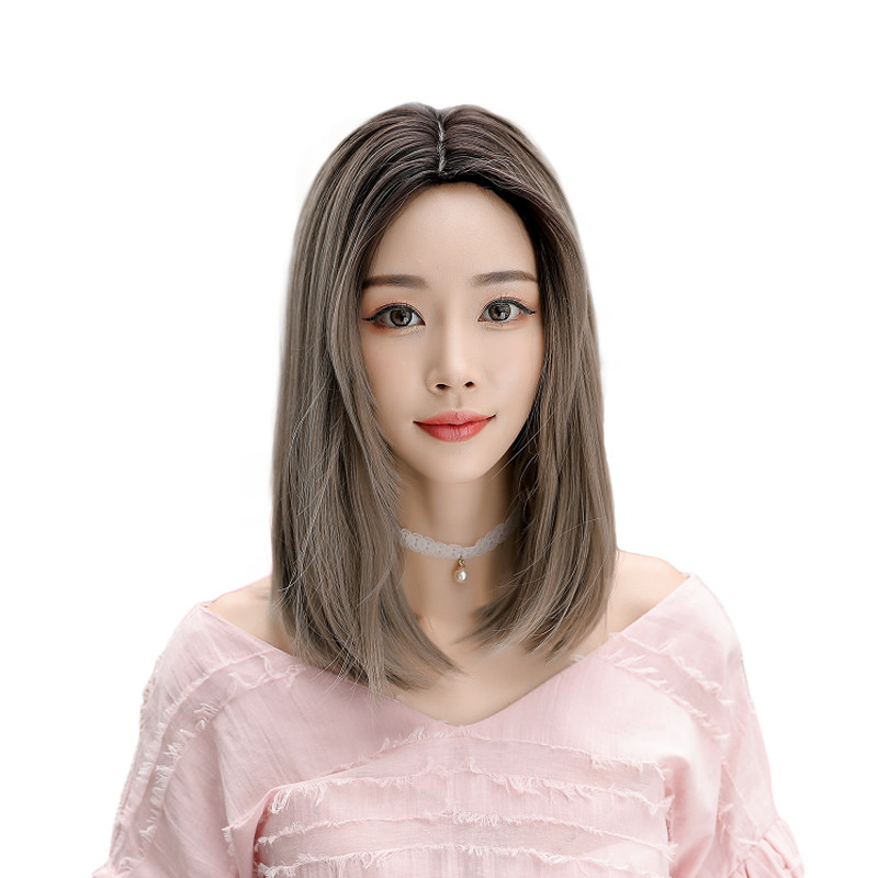 新品假发女网红齐l肩短发中分中长发圆脸长直发长发修脸直发自然