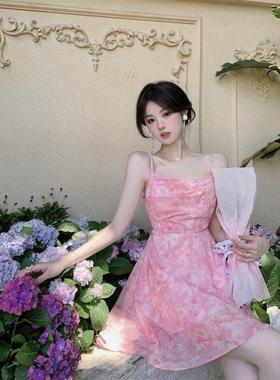 极速The new pink romaqntic floral skirt looks thin in summer