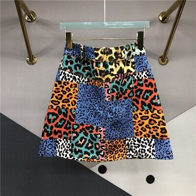 极速LUXE&ENVY Color Leopard Print DFenim Skirt For 2023 Summ