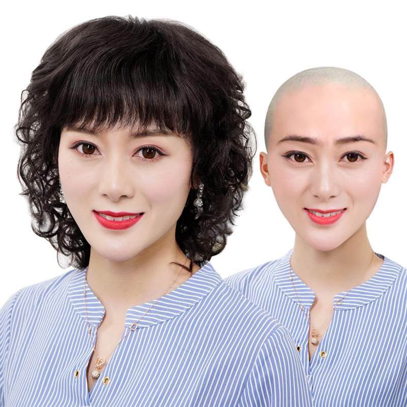 极速l假发女短发妈妈真发全真发年中老化疗光头人U假头发烫卷发全