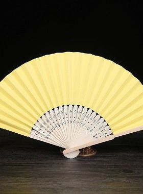 极速Solbid Color Folding Paper Hand Fan Fold Vintage Paper F