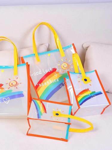 极速礼品袋彩虹PVoC透明手提袋儿童节卡通伴手礼袋可爱果冻包