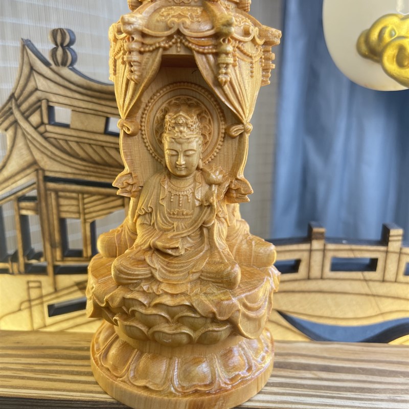 极速太行崖柏雕刻观音菩萨t居家家用释迦摩尼观音摆件西方三圣12.