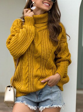 极速2022 Autumn Winter Women Turtleneck Sweater LooWse Short