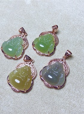 极速泓石斋 f天然和田玉佛公吊坠烟紫羊脂清水黄口碧玉藕粉墨玉男